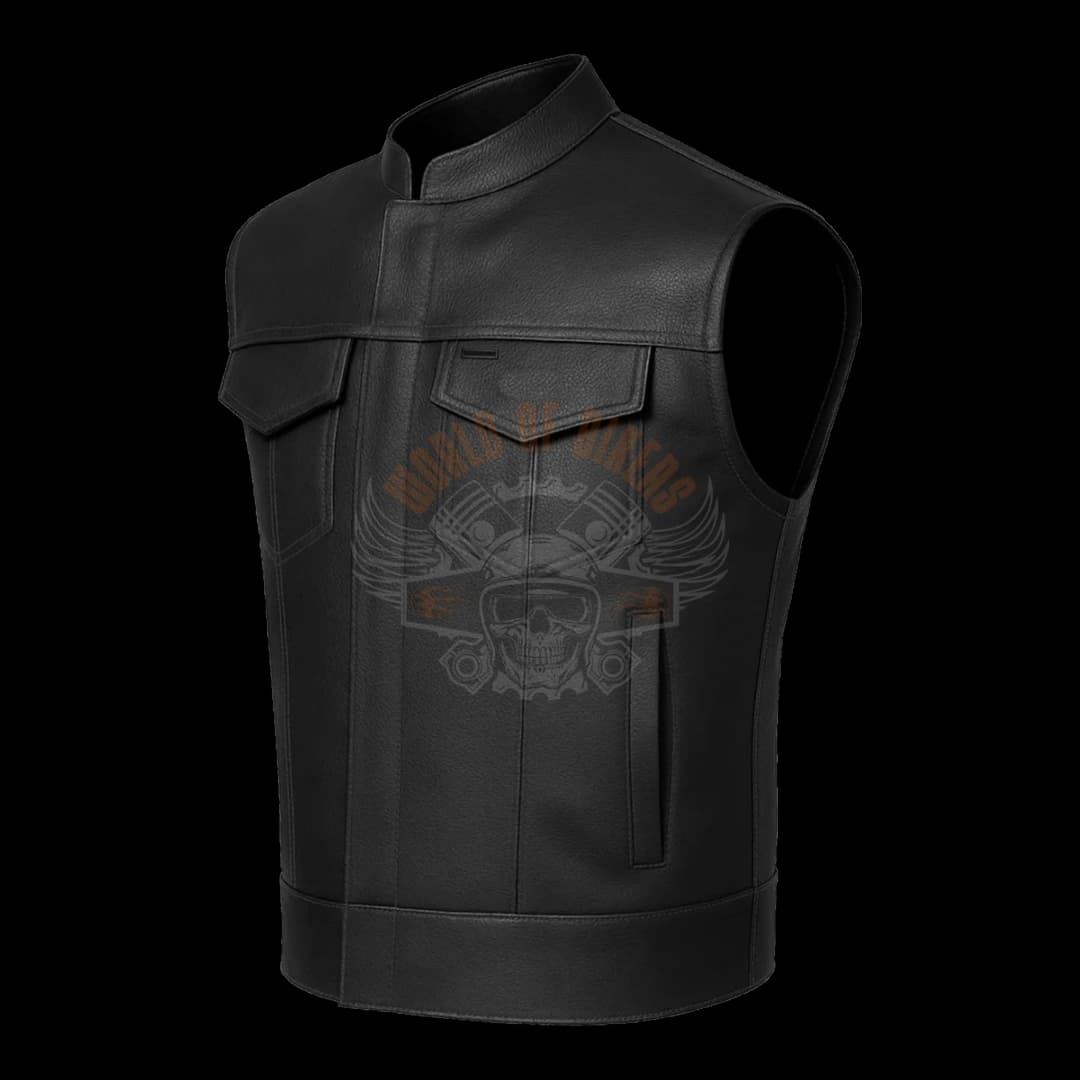 WoB Classic Black Leather Biker Vest