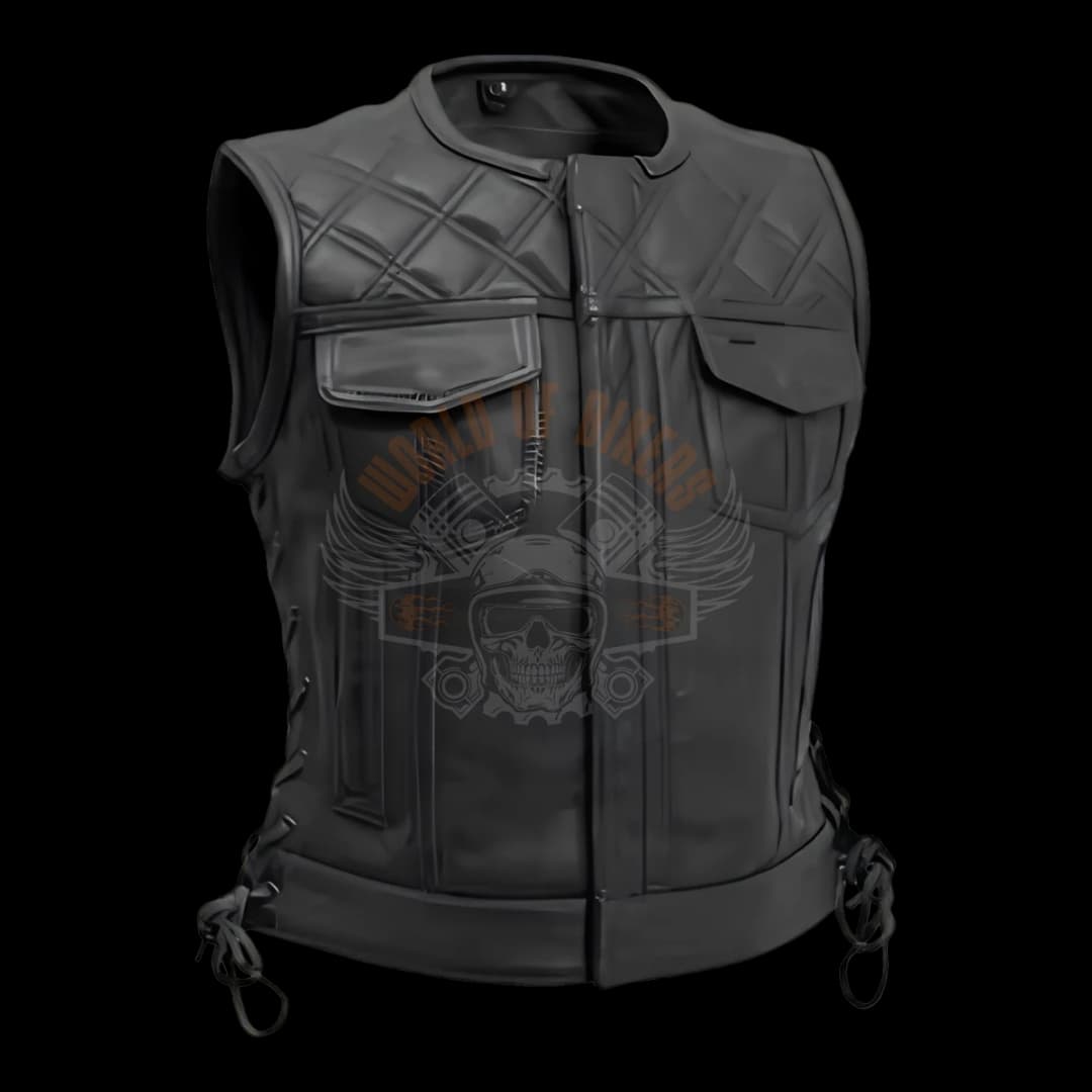 WoB Quilted Black Lace-Up Leather Vest