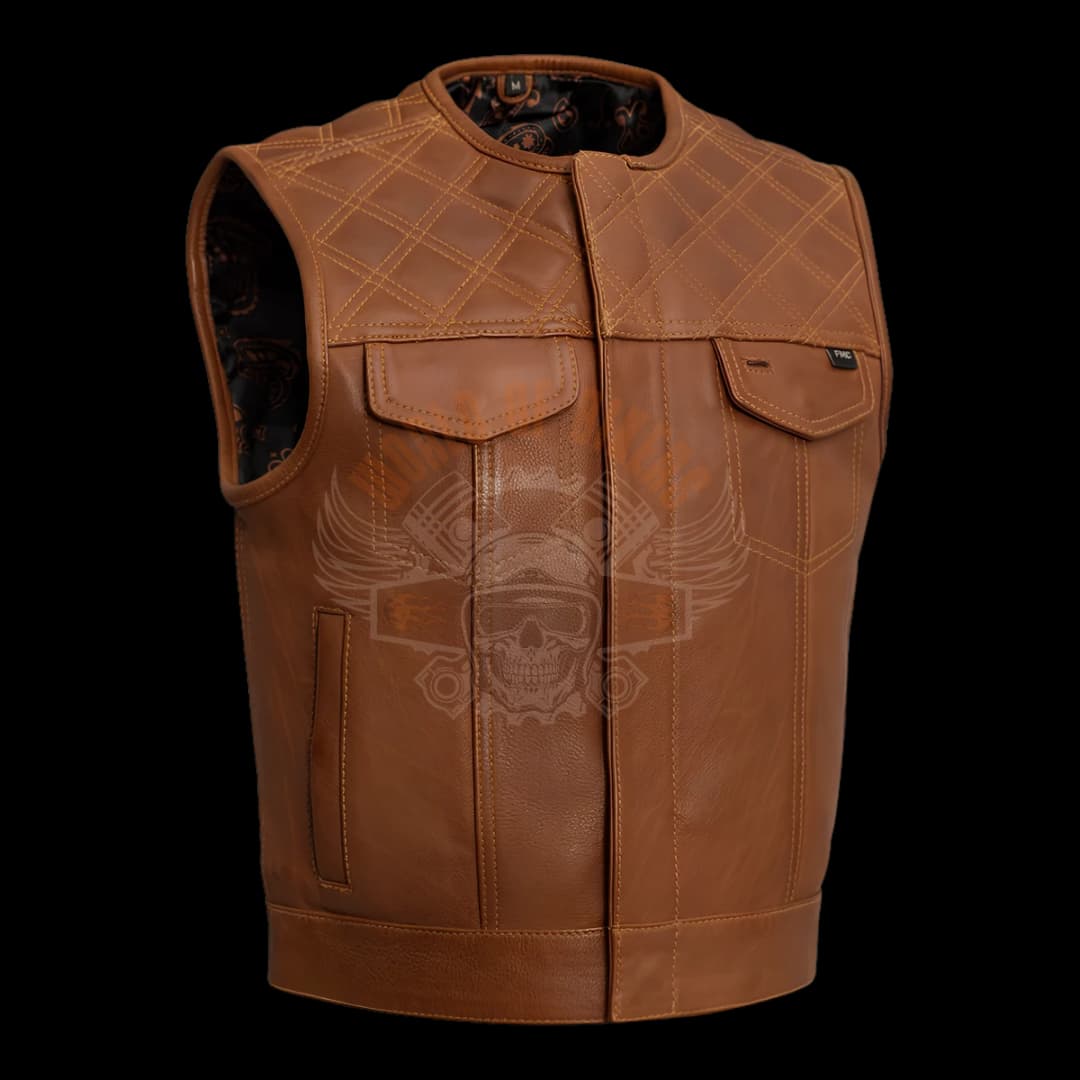 WoB Cognac Diamond-Stitch Leather Vest