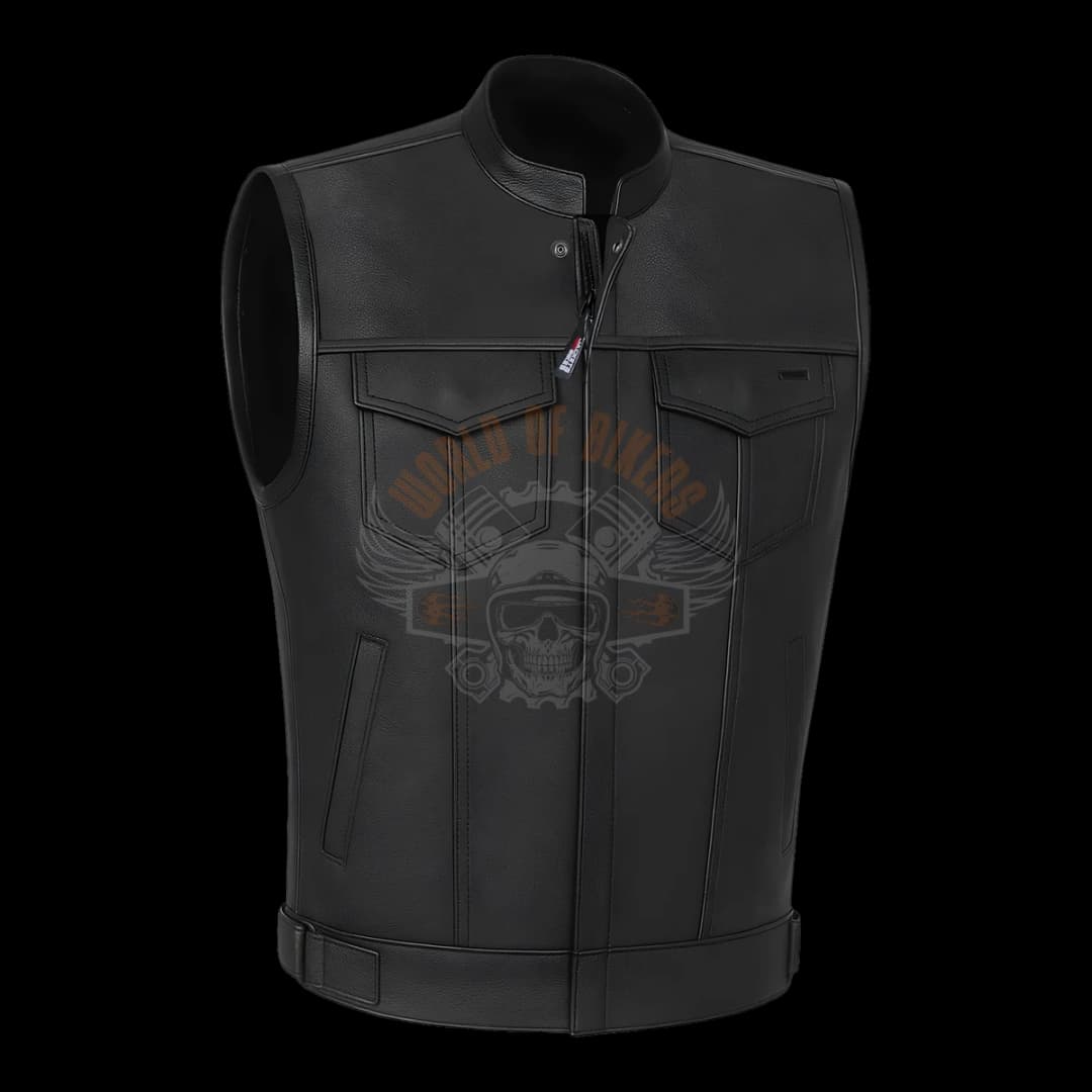 WoB Black Leather Vest with Adjustable Waist