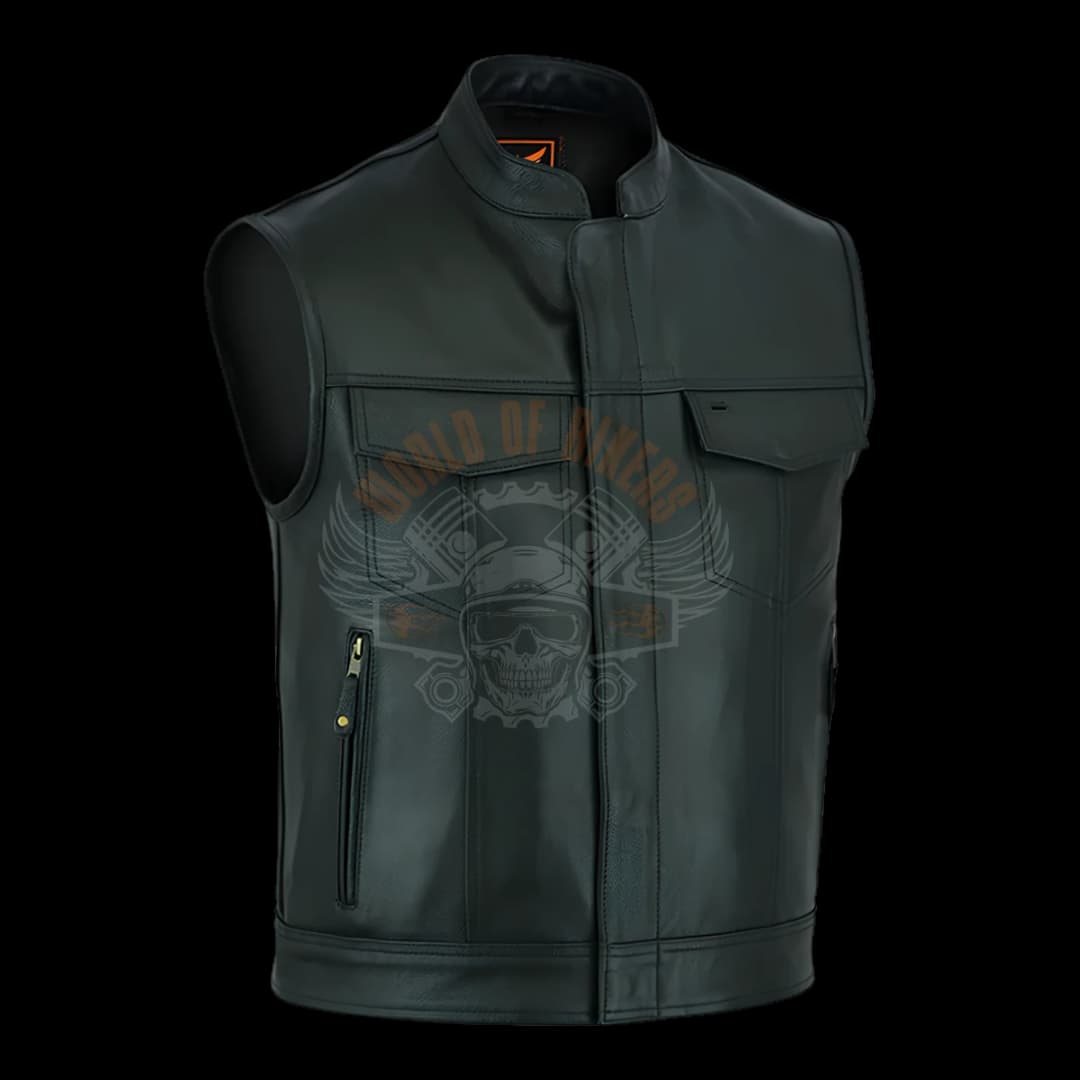 WoB Black Leather Vest with Zip Pocket