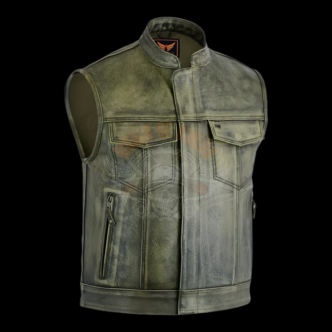WoB Vintage Olive Distressed Leather Vest